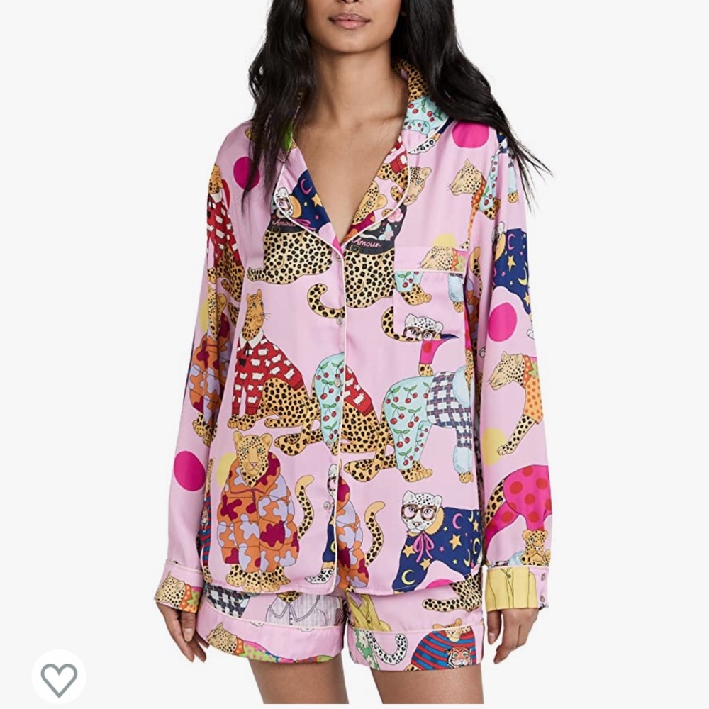 NWOT KAREN MABON Luxury Silk Pajama Set - Pink Leopards - Neiman Marcus 3XL